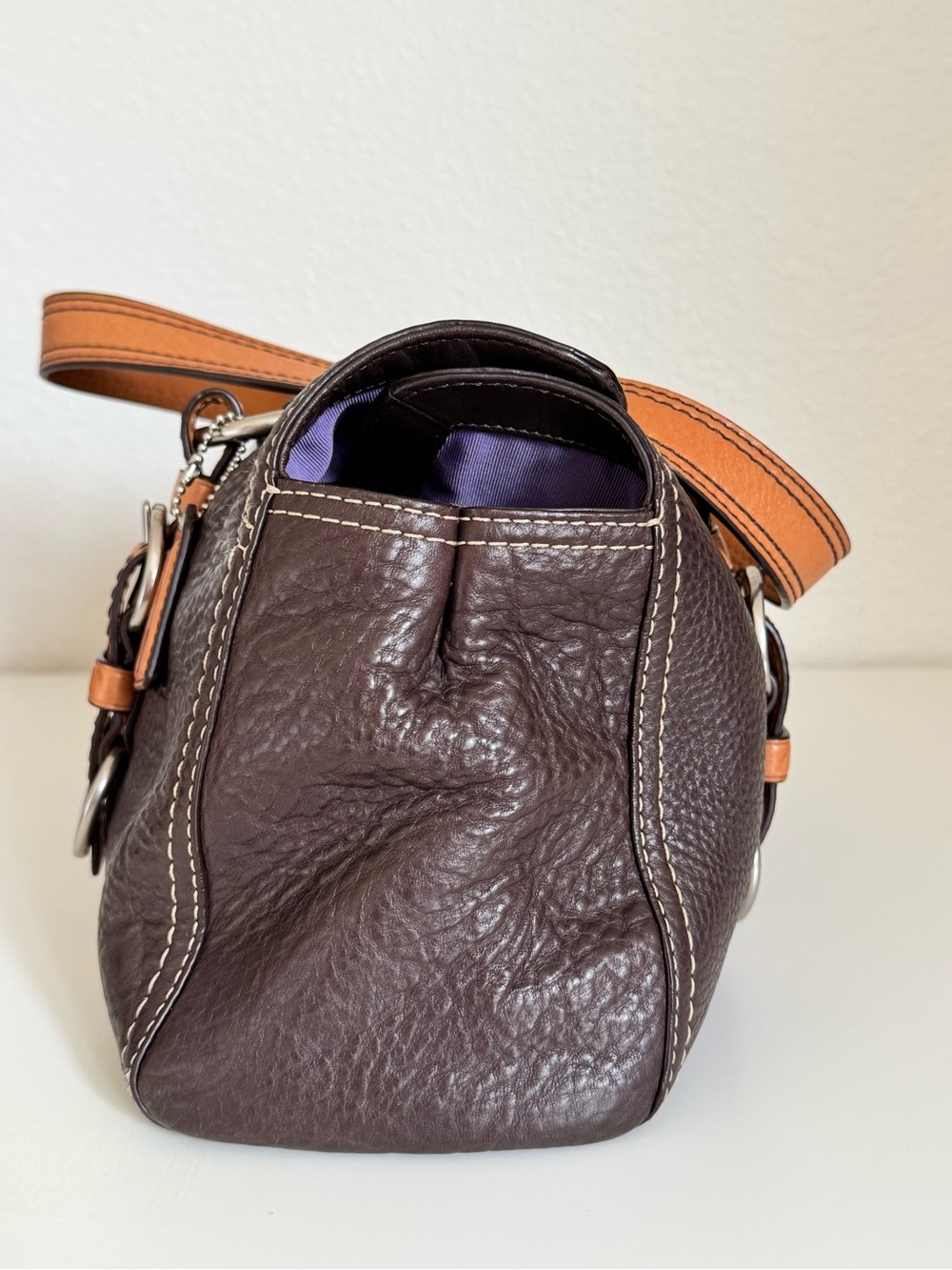 Coach Chelsea Brown Pebbled Leather Satchel Bag (Y2K Style F12334) - Picture 3 of 12